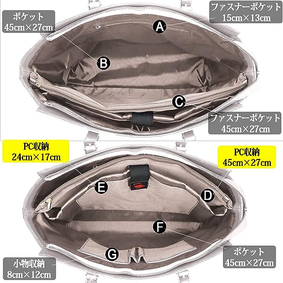 トートバッグ レディース ビジネスバッグ 15.6インチ PC 大容量 ハンドバッグ A4 ショルダーWSJP6603-beige[3]